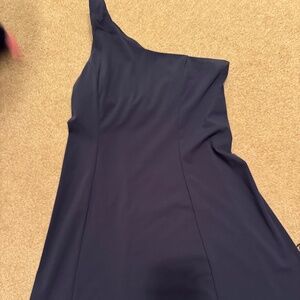 One shoulder navy exercise dress
